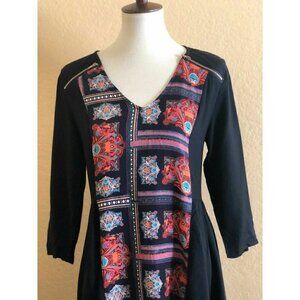 Three of something womens Black V-Neck Geo Shrine Storyteller Dress Size 4